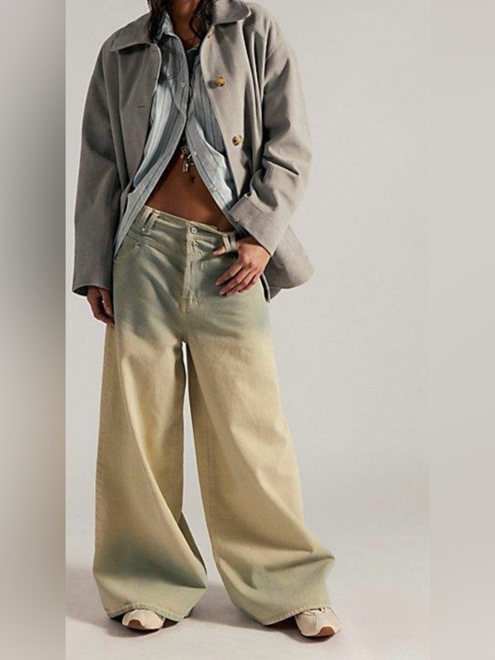Free People We the Free Give & Take Ombre Wide Leg Baggy Jeans- Key Lime Pie